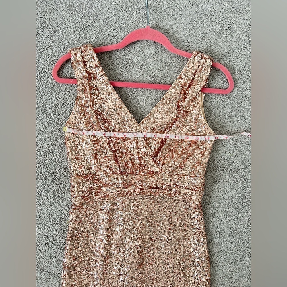 Badgley Mischka Rose Gold Sequin Dress - Picture 4 of 7